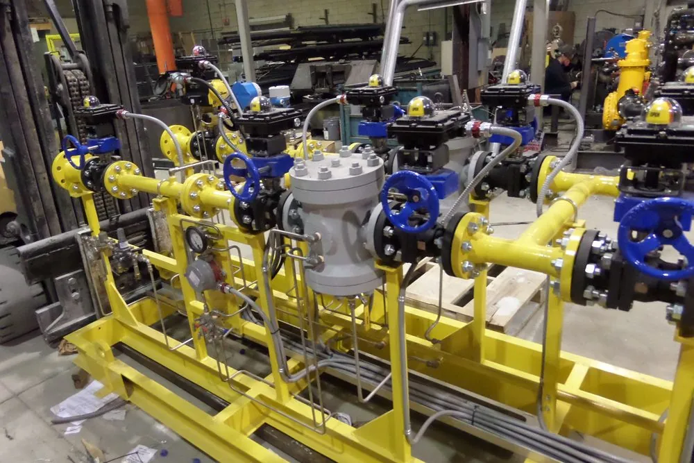 Regulating skid with valves and instrumentation
